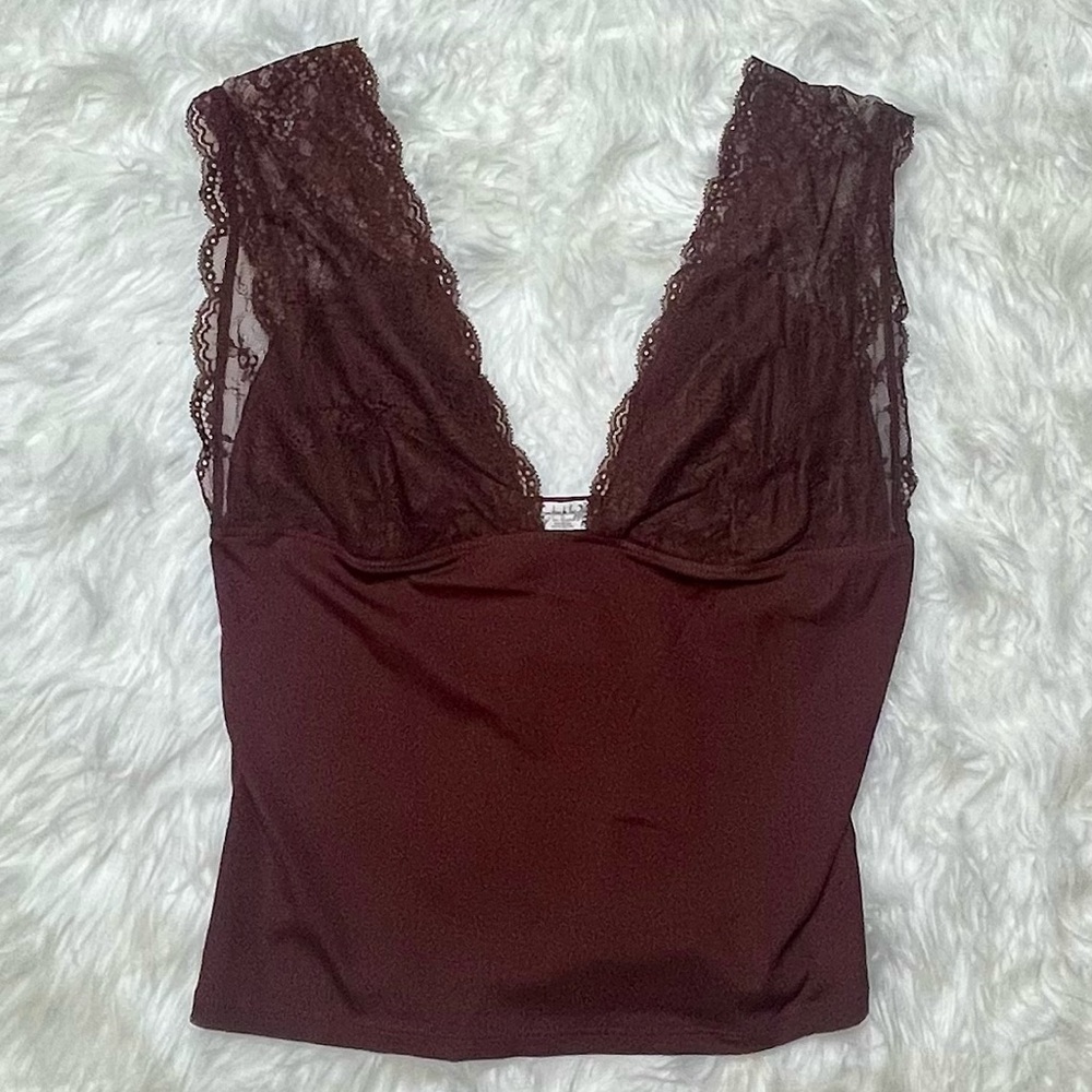 Free People lace Trim Cocoa Sleeveless Top CB223